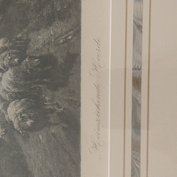 Antique framed lithograph gravure German pastoral print sheep Hanfstaengi 15x 19 - Picture 4 of 8